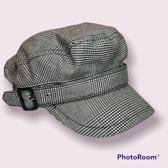 J. CREW Houndstooth Plaid Newsboy Cabbie Cap Hat